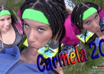 Young jogger Carmela 20 needs cum in the woods